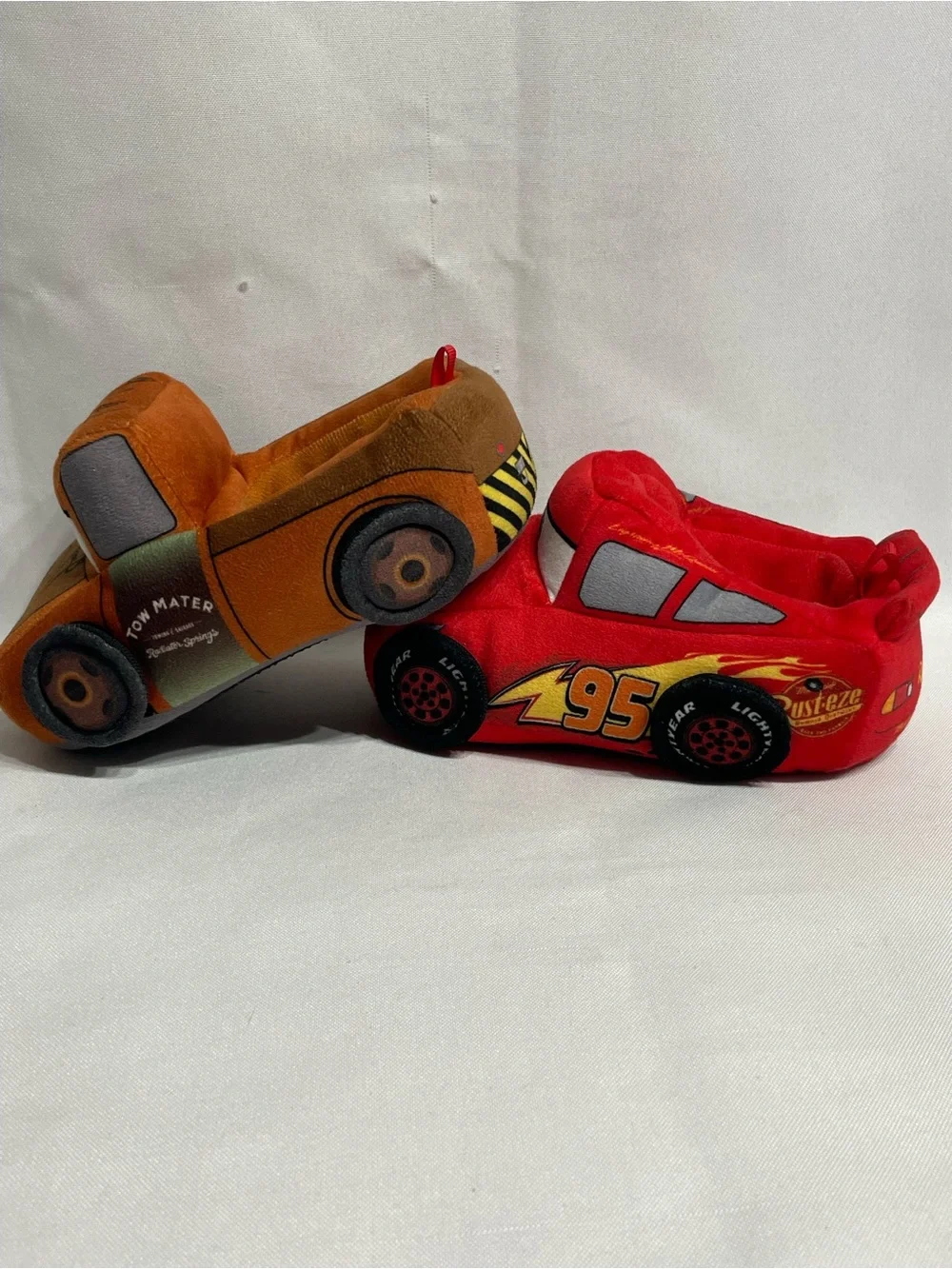 Toddler size 7/8 Disney Pixar CARS Lightning McQueen & Tow Mater Plush Slippers